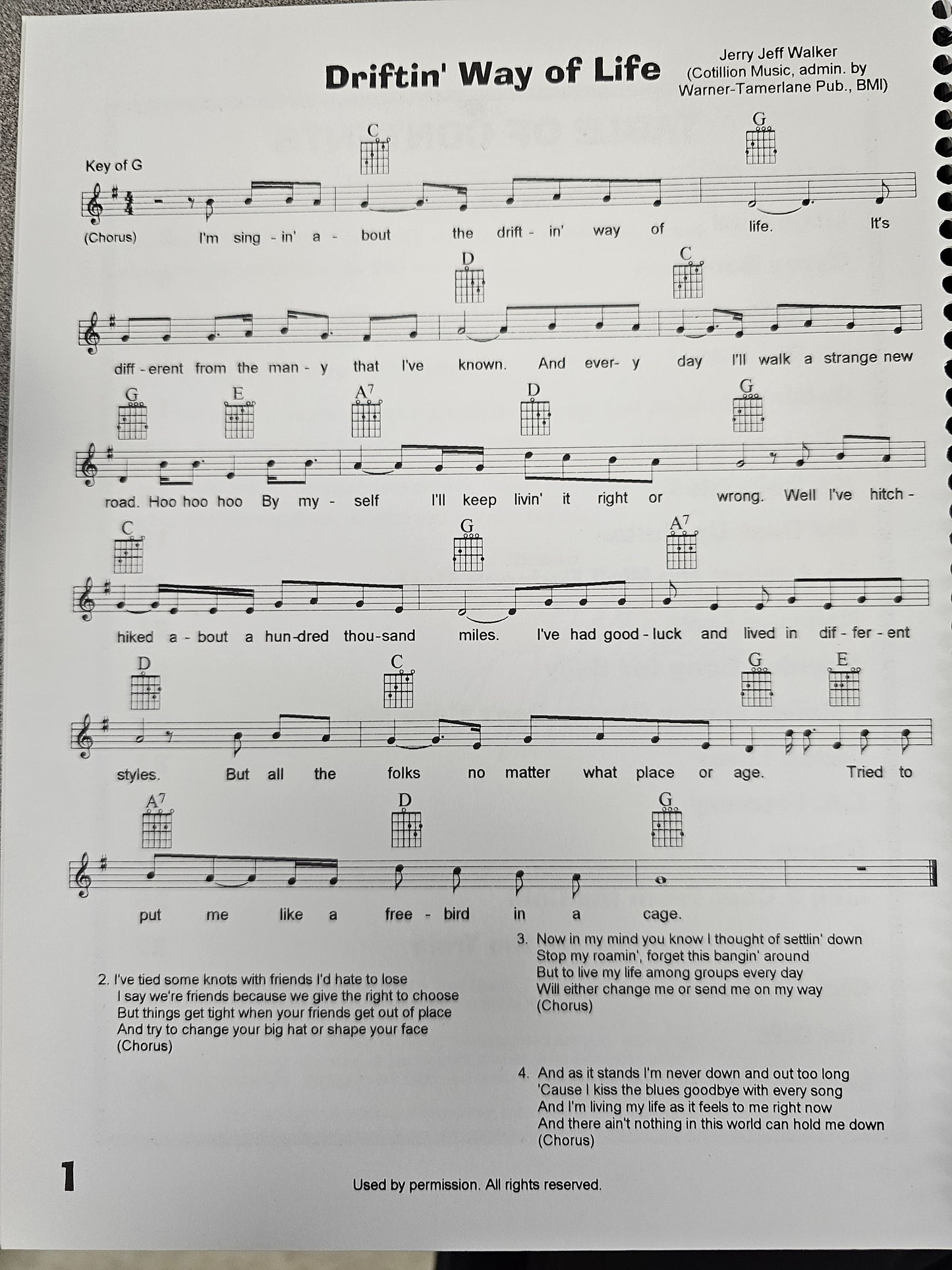 Jerry Jeff Walker Songbook Vol 1- Book